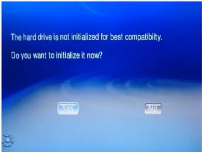 The hard drive is not initialized for best compatibility. Do you want to initialize it now?