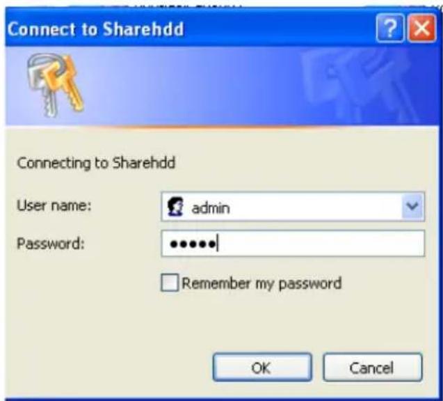 Connect to Sharehd Connecting to Sharehd User name: admin Password: ••••••| Remember my password OK Cancel