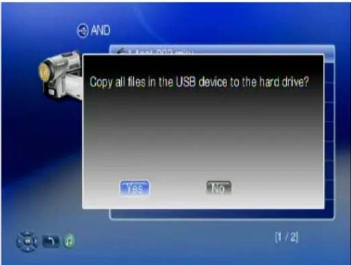Copy all files in the USB device to the hard drive? Yes No [1 / 2]