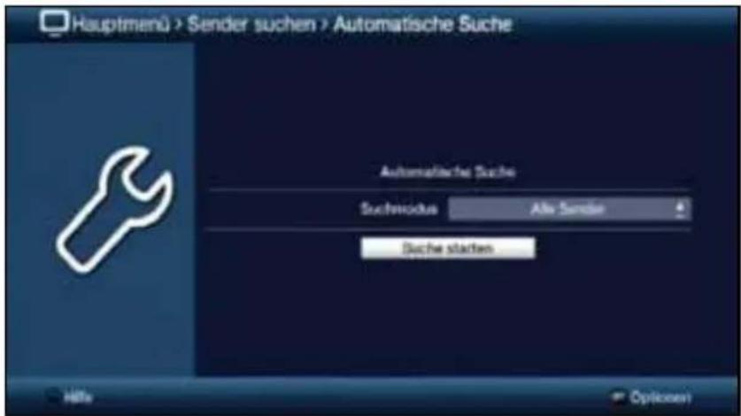 Hauptmenü > Sender suchen > Automatische Suche Automatiche Suche Suchmodus Alle Sender Suche starten Hillie Opticosen