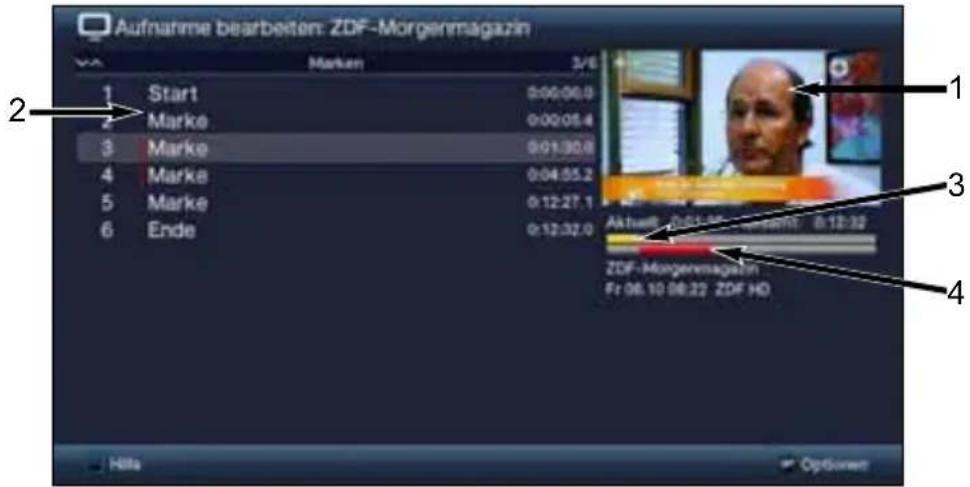 Aufnahme bearbeiten: ZDF-Morgenmagazin Marken 3/6 1 Start 0:00:00.0 2 Marke 0:00:05.4 3 Marke 0:01:30.8 4 Marke 0:04:55.2 5 Marke 0:12:27.1 6 Ende 0:12:32.0 1 3 Aktuell 0:01:09.0 ZDF-Morgenmagazin Fr 08.10 08:22 ZDF HO 4 Hella Optogen