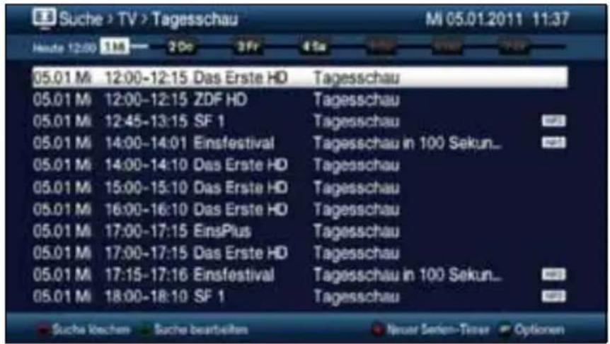 Suche > TV > Tagesschau Mi 05.01.2011 11:37 Heute 12:00 1:16 2:00 3:00 4:00 05.01 Mi 12:00-12:15 Das Erste HD 05.01 Mi 12:00-12:15 ZDF HD 05.01 Mi 12:45-13:15 SF 1 05.01 Mi 14:00-14:01 Einsfestival 05.01 Mi 14:00-14:10 Das Erste HD 05.01 Mi 15:00-15:10 Das Erste HD 05.01 Mi 16:00-16:10 Das Erste HD 05.01 Mi 17:00-17:15 EinsPlus 05.01 Mi 17:00-17:15 Das Erste HD 05.01 Mi 17:15-17:16 Einsfestival 05.01 Mi 18:00-18:10 SF 1 Tagesschau Tagesschau Tagesschau in 100 Sekun... Tagesschau Tagesschau Tagesschau Tagesschau in 100 Sekun... Tagesschau Sucha Kiechen Suche bearbeitern Neuer Seren-Tirzer Optionen