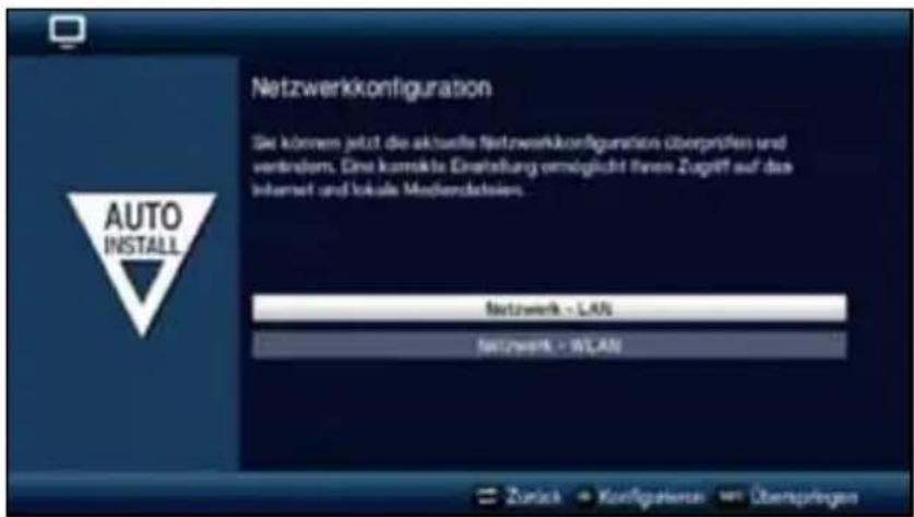 Netzwerkkonfiguration Se können jetzt die aktuelle Netzwerkkonfiguration überprüfen und verbindern. Eine kormaktie Erstellung ermöglicht ihnen Zugriff auf das Internet und lokale MediaTekalien. Netzwerk - LAN Netzwerk - WLAN Zurück Konfigurations Übersprügen