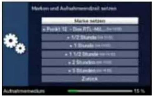 Markset und Aufnahmendzul setzen Markset setzen • Punkt 12 - Disk RTL-ML... in mm • 1/2 Shunde (in mm) • 1 Shunde (in mm) • 1.1/2 Shunde (in mm) • 2 Shunde (in mm) • 3 Shunde (in mm) Zusjak Aufnahmendeum 15 %