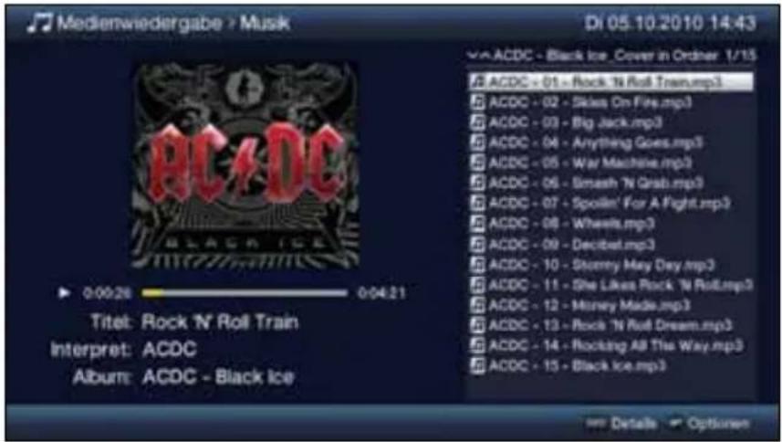 Medienwiedergabe > Musik Di 05.10.2010 14:43 ACDC - Black Ice Cover in Order 1/15 ACDC - 01 - Rock 'N Roll Train.mp3 ACDC - 02 - Skies On Fire.mp3 ACDC - 03 - Big Jack.mp3 ACDC - 04 - Anything Goes.mp3 ACDC - 05 - War Machine.mp3 ACDC - 06 - Smash 'N Grab.mp3 ACDC - 07 - Spoilin' For A Fight.mp3 ACDC - 08 - Wheels.mp3 ACDC - 09 - Decibat.mp3 ACDC - 10 - Stunny May Day.mp3 ACDC - 11 - She Likes Rock 'N Roll.mp3 ACDC - 12 - Money Made.mp3 ACDC - 13 - Rock 'N Roll Dream.mp3 ACDC - 14 - Rocking All The Way.mp3 ACDC - 15 - Black Ice.mp3 0:00:28 0:04:21 Titel: Rock 'N Roll Train Interpret: ACDC Album: ACDC - Black Ice Details Options