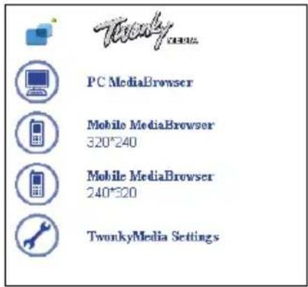 Twonky PC MediaBrowser Mobile MediaBrowser 320*240 Mobile MediaBrowser 240*320 TwonkyMedia Settings