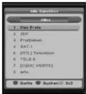 Alle Satelliten Alles 1 Das Erste 2 ZDF 3 ProSieben 4 SAT.1 5 [RTL] Television 6 TELE 6 7 [D]AS[ VIERTE] 8 arte Sortie Suchen 3x3