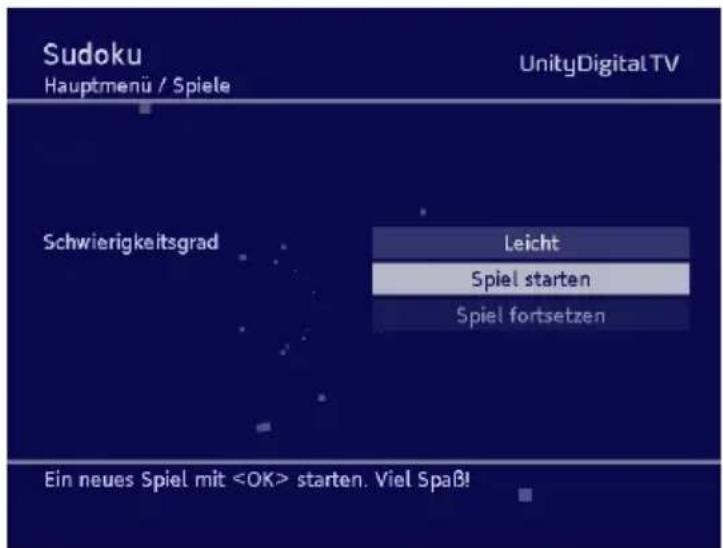 Sudoku Hauptmenü / Spiele UnityDigital TV Schwierigkeitsgrad Leicht Spiel starten Spiel fortsetzen Ein neues Spiel mit starten. Viel Spaß!