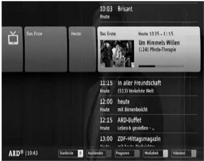 10:03 Brisant Heute Das Erste Heute 10:25 - 11:15 Um Himmels Willen (124) Pferde-Therapie 11:15 In aller Freundschaft Heute (513) Verkehite Welt 12:00 heute Heute mit Börsenbericht 12:15 ARD-Buffet Heute Leben & genießen - ... 13:00 ZDF-Mittagsmagazin ARD® | 10:43 Statleiste 0 Anblende Progrann MediTek Videost