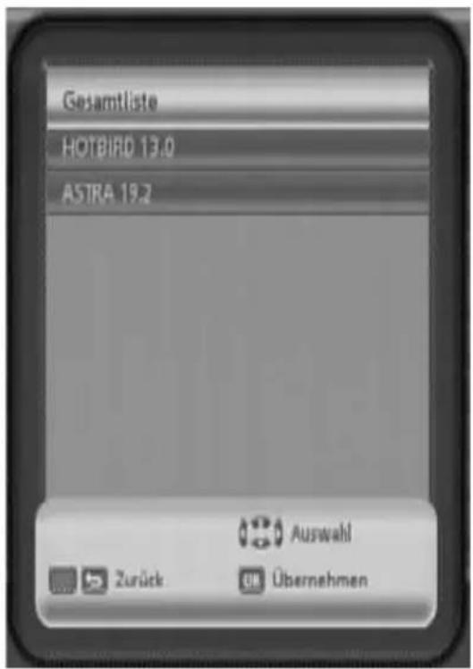 Gesamtliste HOTBIRD 13.0 ASTRA 19.2 Auswahl Zurück Übernehmen