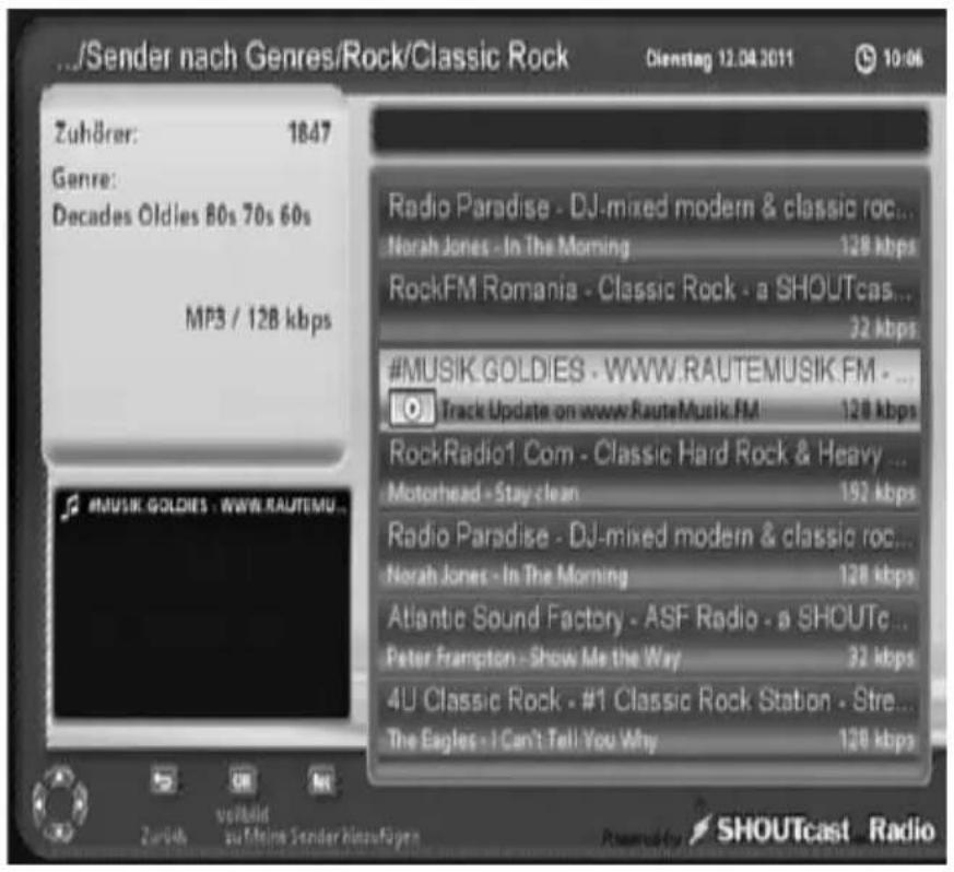 .../Sender nach Genres/Rock/Classic Rock Cienstag 12.04.2011 10:06 Zuhörer: 1847 Genre: Decades Oldies 80s 70s 60s MP3 / 128 kbps #MUSIK GOLDIES - WWW.RAUTEMU... Radio Paradise - DJ-mixed modern & classic roc... Norah Jones - In The Morning 128 kbps RockFM Romania - Classic Rock - a SHOUTcas... 32 kbps #MUSIK GOLDIES - WWW.RAUTEMU FM - Track Update on www.RauteMusik.FM 128 kbps RockRadio1 Com - Classic Hard Rock & Heavy ... Motorhead - Stay clean 192 kbps Radio Paradise - DJ-mixed modern & classic roc... Norah Jones - In The Morning 128 kbps Atlantic Sound Factory - ASF Radio - a SHOUTc ... Peter Frampton - Show Me the Way 32 kbps 4U Classic Rock - #1 Classic Rock Station - Stre... The Eagles - I Can't Tell You Why 128 kbps