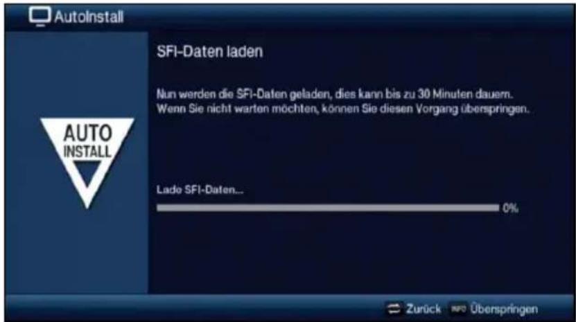 AutoInstall SFI-Daten laden Nun werden die SFI-Daten geladen, dies kann bis zu 30 Minuten dauern. Wenn Sie nicht warten möchten, können Sie diesen Vorgang überspringen. Lado SFI-Daten... 0%