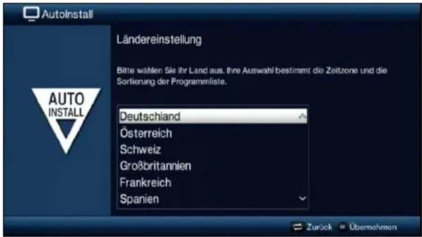 AutoInstall Ländereinstellung Bitte wählen Sie ihr Land aus. Ihre Auswahl bestimmt die Zeitzone und die Sortierung der Programmliste. AUTO INSTALL Deutschland Österreich Schweiz Großbritannien Frankreich Spanien Zurück Übernehmen