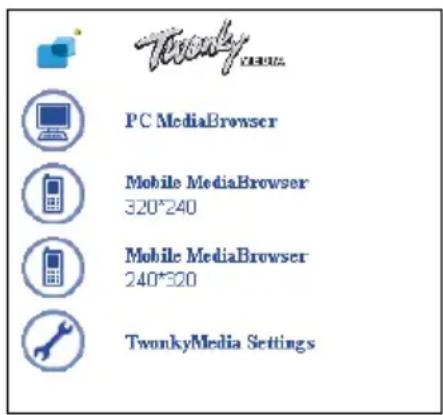 Twonky PC MediaBrowser Mobile MediaBrowser 320*240 Mobile MediaBrowser 240*320 TwonkyMedia Settings