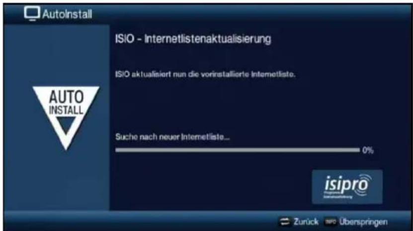AutoInstall ISIO - Internetlistenaktualisierung ISIO aktualisiert nun die vorinstallierte Internetliste. Suche nach neuer Internetliste... 0% AUTO INSTALL isipro Zurück INFO Überspringen