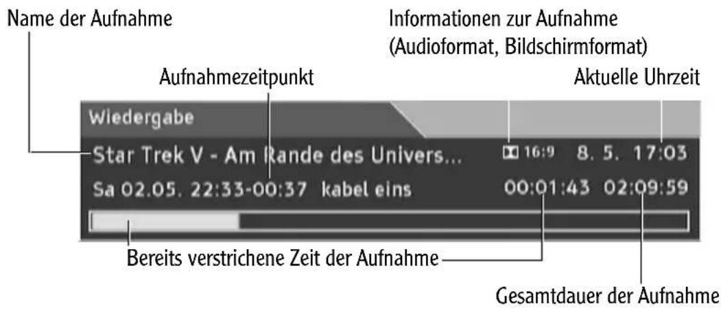 Name der Aufnahme Aufnahmezeitpunkt Informationen zur Aufnahme (Audioformat, Bildschirmformat) Aktuelle Uhrzeit Wiedergabe Star Trek V - Am Rande des Univers... Sa 02.05. 22:33-00:37 kabel eins 16:9 8. 5. 17:03 00:01:43 02:09:59 Bereits verstrichene Zeit der Aufnahme Gesamtdauer der Aufnahme