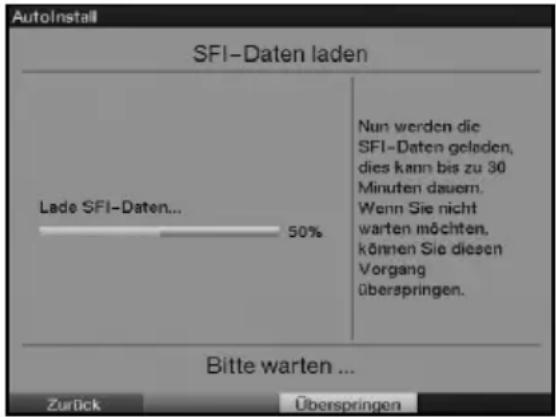 AutoInstall SFI-Daten laden Lade SFI-Daten... 50% Nun werden die SFI-Daten geleden, dies kann bis zu 30 Minuten dauern. Wenn Sie nicht warten möchten, können Sie diesen Vorgang überspringen. Bitte warten ... Zurück Überspringen