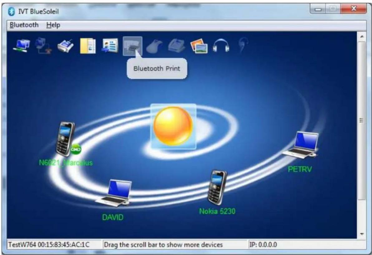 IVT BlueSoleil Bluetooth Help Bluetooth Print N6021 Marchius DAVID Nokia 5230 PETRV TestW764 00:15:83:45:AC:1C Drag the scroll bar to show more devices IP: 0.0.0.0