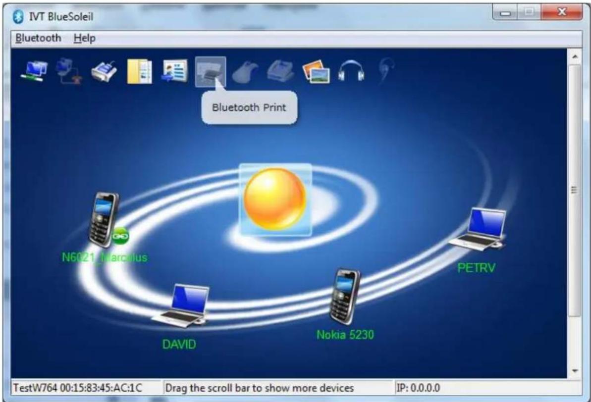 IVT BlueSoleil Bluetooth Help Bluetooth Print N6021 Marcellus DAVID Nokia 5230 PETRV TestW764 00:15:83:45:AC:1C Drag the scroll bar to show more devices IP: 0.0.0.0