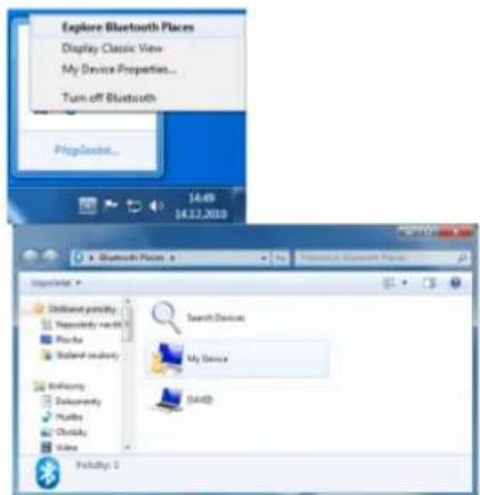 Explore Bluetooth Places Display Classic View My Device Properties... Turn off Bluetooth PhotoControl... 14.49 14.12.2010 Bluetooth Places Search Devices My Device (5.49) Probability 3