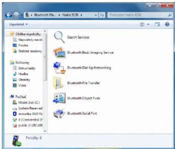 Uspolsat Obilbené pololcky Naposledy nevits Plocha Stažené soubory Knihovny Dokumenty Hudba Obranky Video Počitač Mistní disk (C:) System Reserved Jednotke DVD RV d ((serverbs) (A public (\\192.168 Počka: 6 Search Services Bluetooth Basic Imaging Service Bluetooth Dial-Up Networking Bluetooth File Transfer Bluetooth Object Push Bluetooth Serial Port