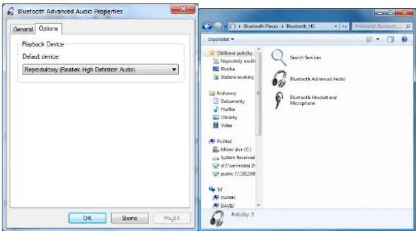 Bluetooth Advanced Audio Properties General Options Playback Device Default device: Reproduktory (Reatek High Definition Audio) Usporates Okilbeml pelebrity Naposledy navizi Plocha Strabeml seubary Knihavny Dokumentry Hadda Obraclay Video Poletac Mister disk (C:) System Reserved d (1:\serverbox) (A:) public (1)\192.168 Sky DAMEL DAVID PoletSky 3