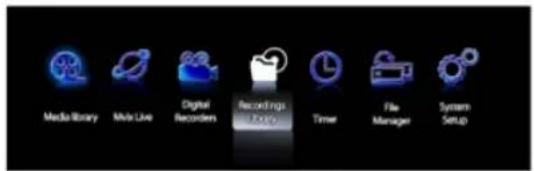 Media Library Video Live Digital Recordings Recordings Timer File Manager System Setup
