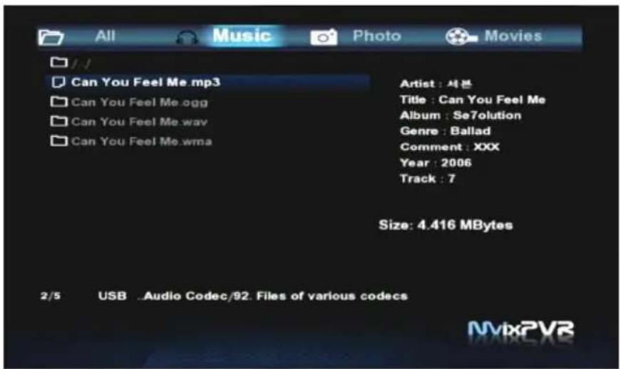 All Music Photo Movies Can You Feel Me.mp3 Can You Feel Me.ogg Can You Feel Me.wav Can You Feel Me.wma Artist : 서론 Title : Can You Feel Me Album : Se7olution Genre : Ballad Comment : XXX Year : 2006 Track : 7 Size: 4.416 MBytes 2/5 USB .Audio Codec/92. Files of various codecs MvtxPVR