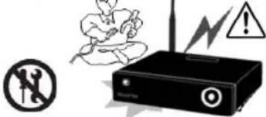 Safety warning illustration showing a person using a device with a warning symbol and lightning bolt, alongside a crossed-out circle indicating no protection.