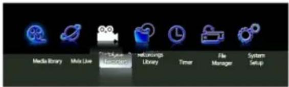 Media Library Music Live Cable Book Information Recordings Library Timer File Manager System Setup