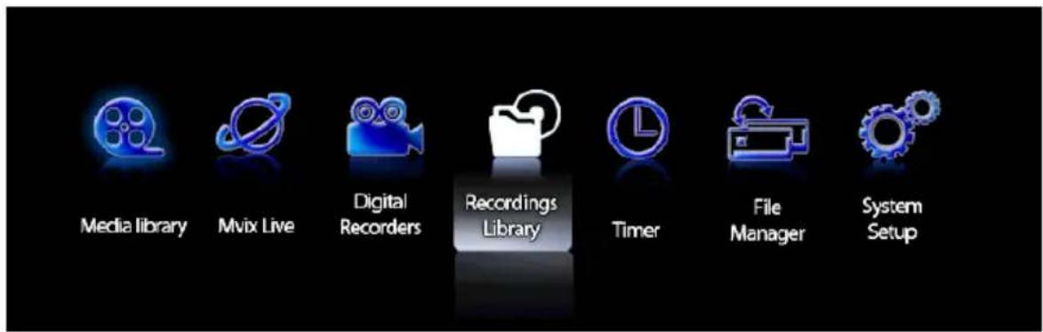 Media library Mvix Live Digital Recorders Recordings Library Timer File Manager System Setup