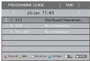 PROGRAMME GUIDE ( TIME ) 26-Jan 11:40 1 TV3 Cuts/Super-D-Naturation... 2 3/24 No information 3 TVC:HD No information Record Info Schedule Remanded OK