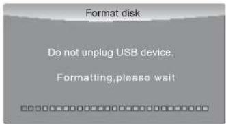 Format disk Do not unplug USB device. Formatting,please wait.