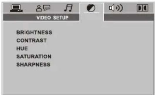 VIDEO SETUP BRIGHTNESS CONTRAST HUE SATURATION SHARPNESS