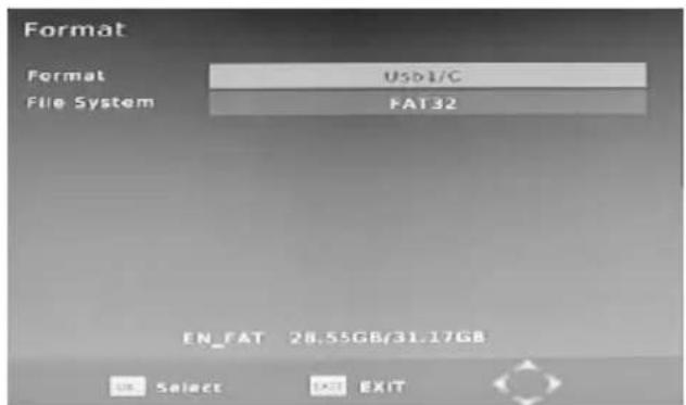 Format Format USD1/C File System FAT32 EN_FAT 28.55GB/31.17GB Select EXIT