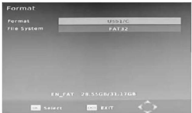 Format Format USB1/C File System FAT32 EN_FAT 28.55GB/31.17GB Select EXIT