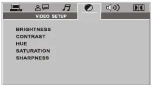 VIDEO SETUP BRIGHTNESS CONTRAST HUE SATURATION SHARPNESS