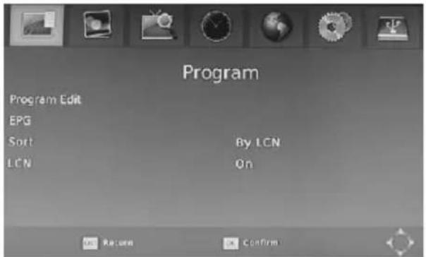 Program Program Edit EPG Soft By LCN LCN On Return Confirm