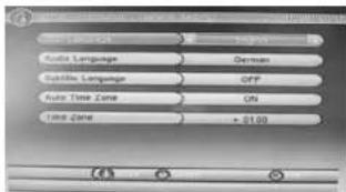 Audio Language Audio Language Castille Language Auto Time Zone Time Zone German OPP ON +0.00