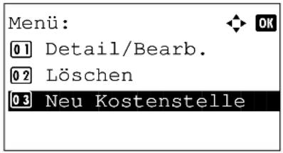 Menü: 01 Detail/Bearb. 02 Löschen 03 Neu Kostenstelle