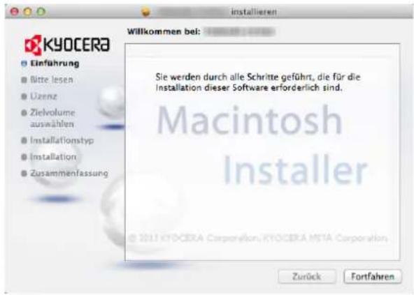 installieren Willkommen bei: KYO CERA Einführung Bitte lesen Uzenz Zielvolume auswählen Installationstyp Installation Zusammenfassung Sie werden durch alle Schritte geführt, die für die Installation dieser Software erforderlich sind. Macintosh Installer © 2011 KYO CERA Corporation, KYO CERA META Corporation Zurück Fortfahren