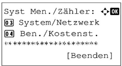 Syst Men./Zähler: ◆ OK 03 System/Netzwerk 04 Ben./Kostenst. [Beenden]