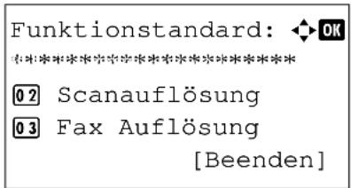 Funktionstandard: OK **************** 0 2 Scanauflösung 0 3 Fax Auflösung [Beenden]