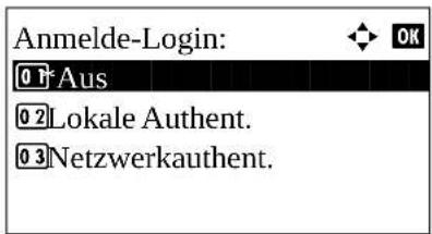 Anmelde-Login: 0 1*Aus 0 2 Lokale Authent. 0 3 Netzwerkauthent.