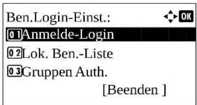 Ben.Login-Einst.: 01Anmelde-Login 02Lok. Ben.-Liste 03Gruppen Auth. [Beenden ]