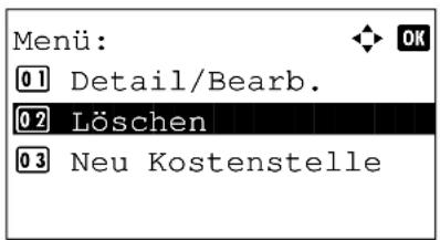 Menü: 01 Detail/Bearb. 02 Löschen 03 Neu Kostenstelle