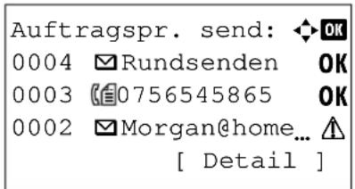 Auftragspr. send: ◆ OK 0004 ☑ Rundsenden OK 0003 📞0756545865 OK 0002 ☑ Morgan@home... ⚠ [ Detail ]