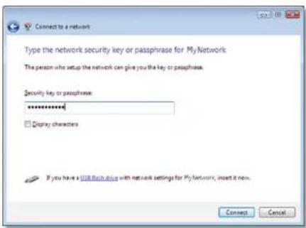 LINKSYS AE2500-RM - Enter the Wi-Fi Protected Access (WPA/WPA2) passphrase or the Wired Equivalent Privacy (WEP) key (depending on your type of security), then click Connect. - 1