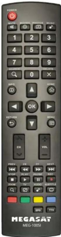 POWER MUTE MONKEY POTATO MUSIC 1 2 3 4 5 6 7 8 9 SEARCH 0 HOME OK RETURN MENU CH VOL PREV OK PF NEXT STOP PLAY PAUSE REC JUM TV AUDIO MULTIPLE EPO TTX MEGASAT MEG-100SI