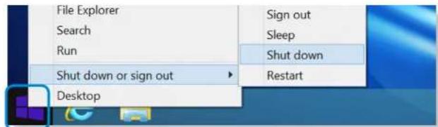 File Explorer Search Run Shut down or sign out Desktop Sign out Sleep Shut down Restart